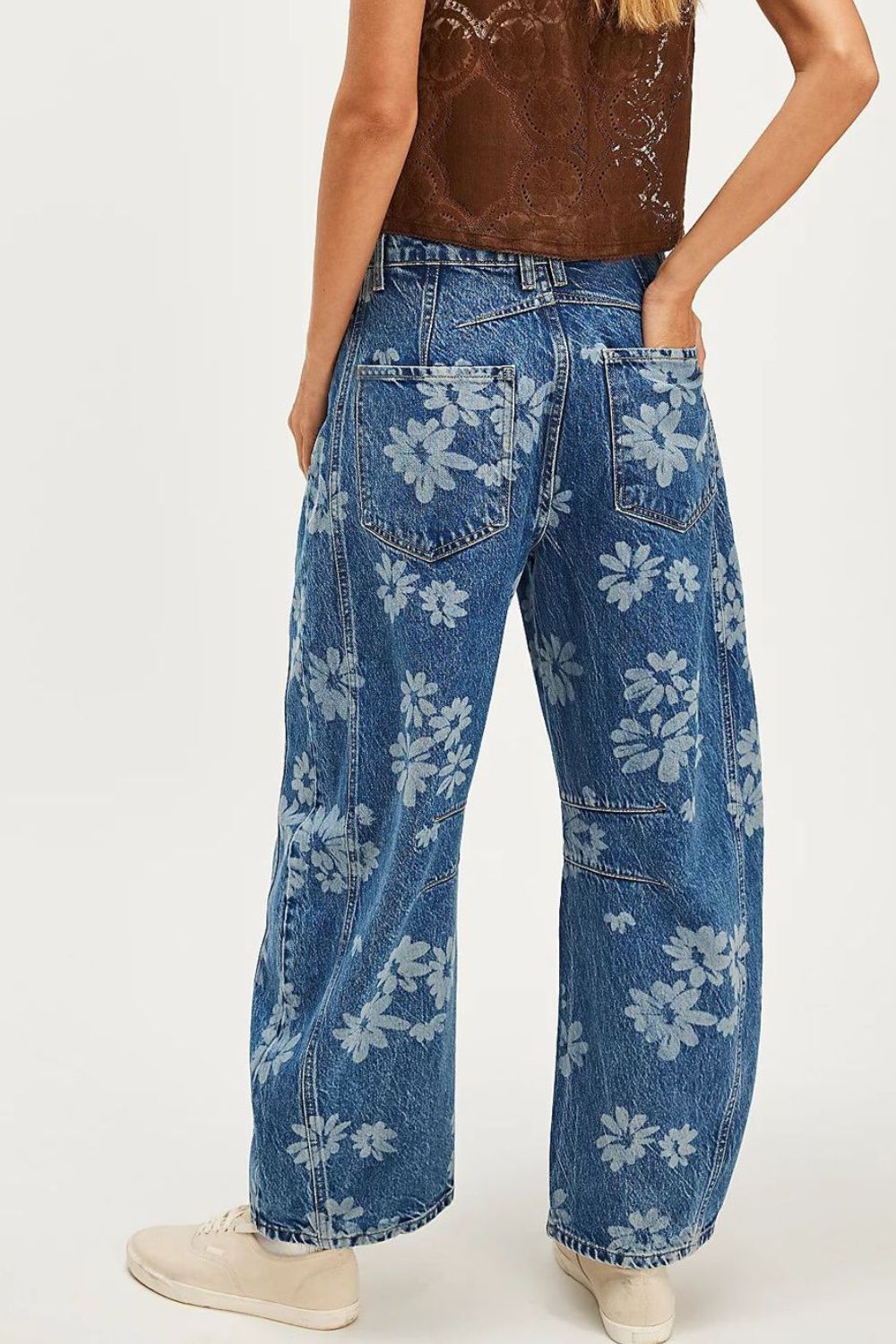 Kvinders Bredbenede Jeans Blomsterprint Rayon
