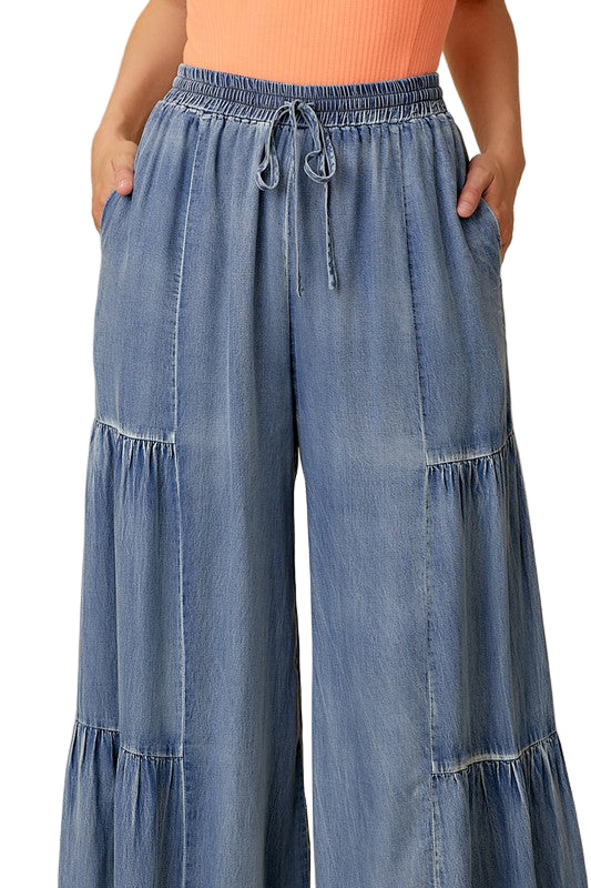 Kvinders Bredbukser med Rynker Vasket Denim