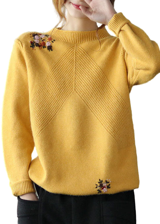Kvinders Broderet Blomsterstrikket Sweater