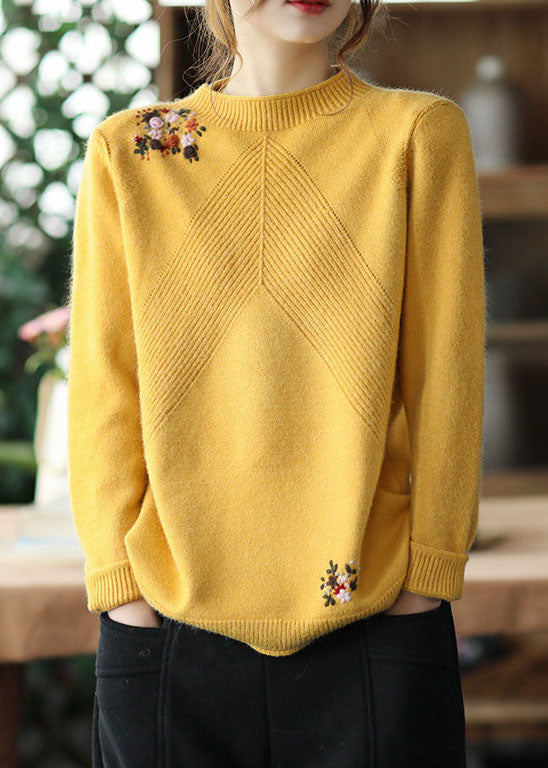 Kvinders Broderet Blomsterstrikket Sweater