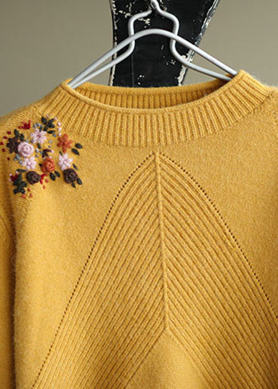 Kvinders Broderet Blomsterstrikket Sweater