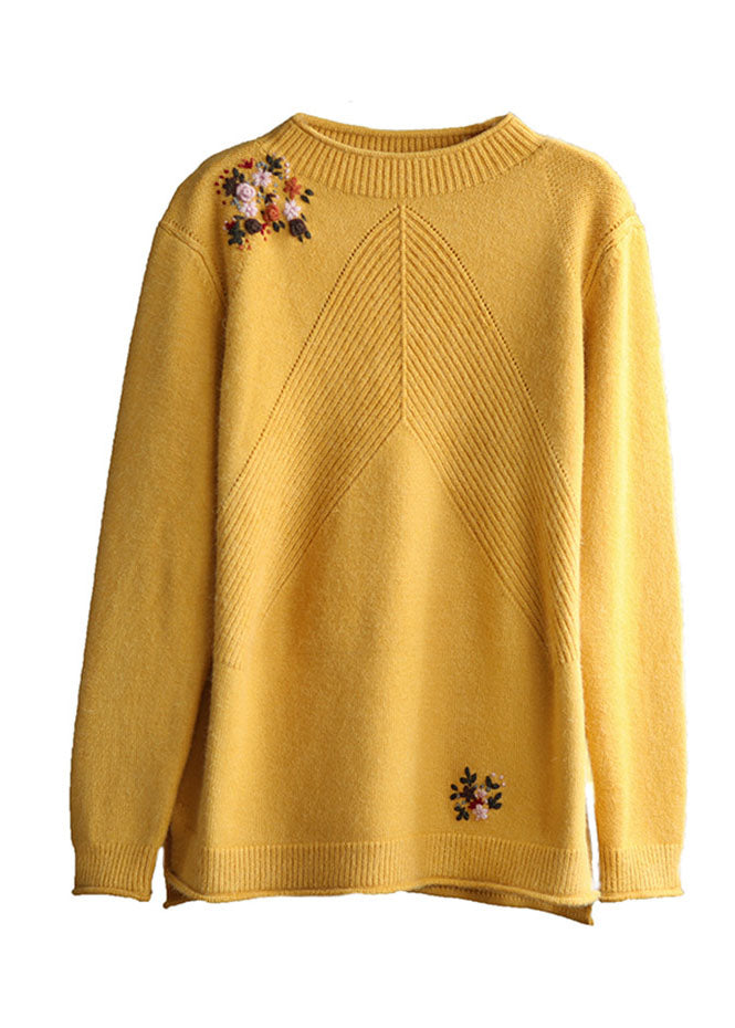 Kvinders Broderet Blomsterstrikket Sweater