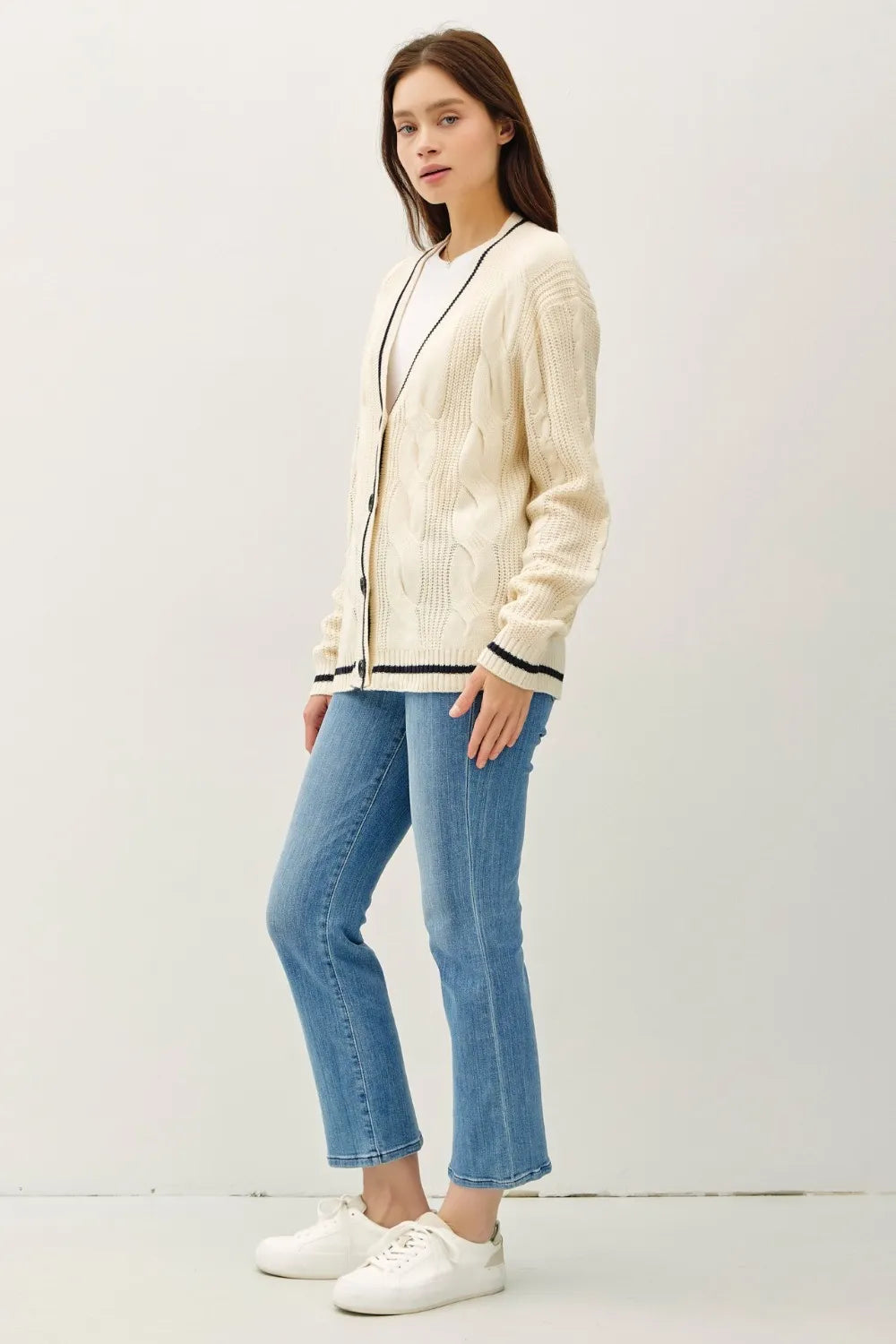 Kvinders Cardigan V-Neck Kabelstrik Akryl