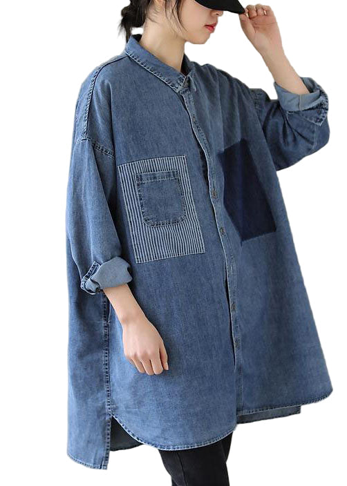 Kvinders Casual Denim Bluse med Peter Pan Krave