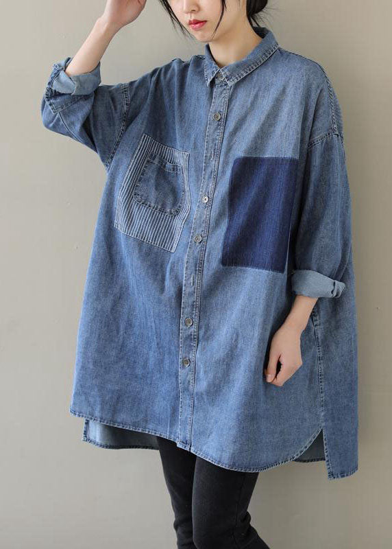 Kvinders Casual Denim Bluse med Peter Pan Krave
