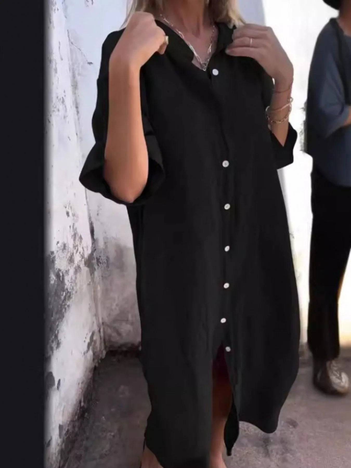 Kvinders Casual Skjorte Kjole i Linnedlook Plus størrelse