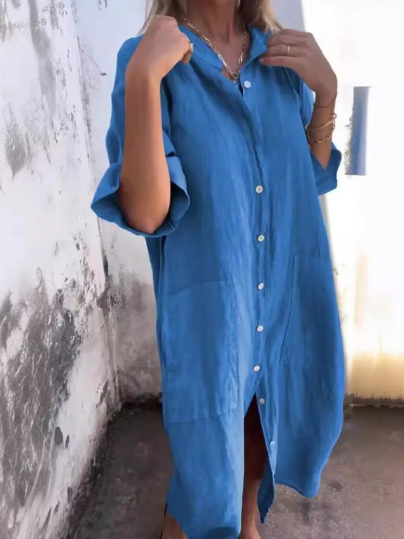 Kvinders Casual Skjorte Kjole i Linnedlook Plus størrelse