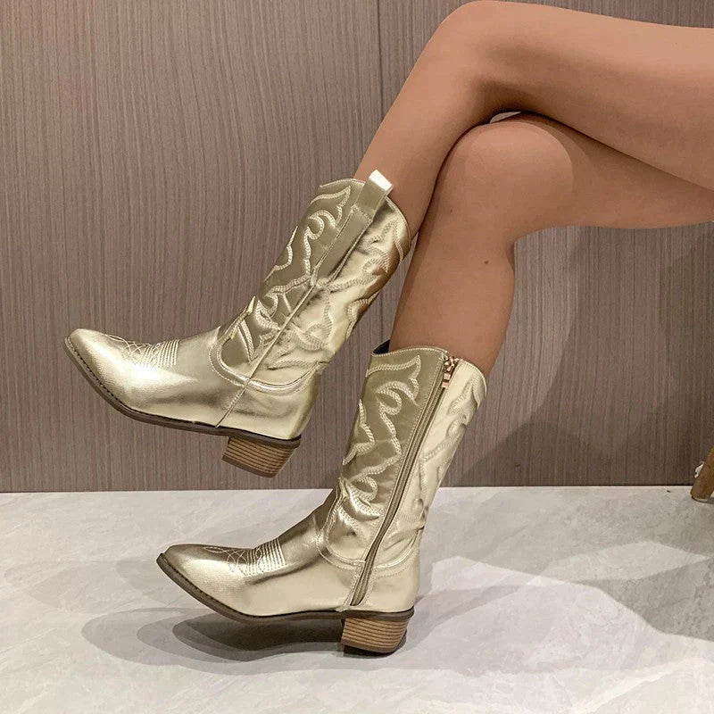 Kvinders Cowboystøvler Metallisk Design