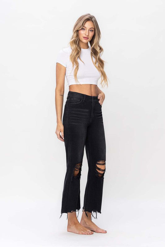 Kvinders Crop Flare Jeans Vintage 90'er Stil Bomuld