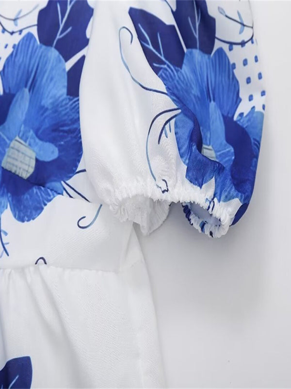Kvinders Crop Top V-Hals Blomsterprint Med Sløjfe Detalje Hør