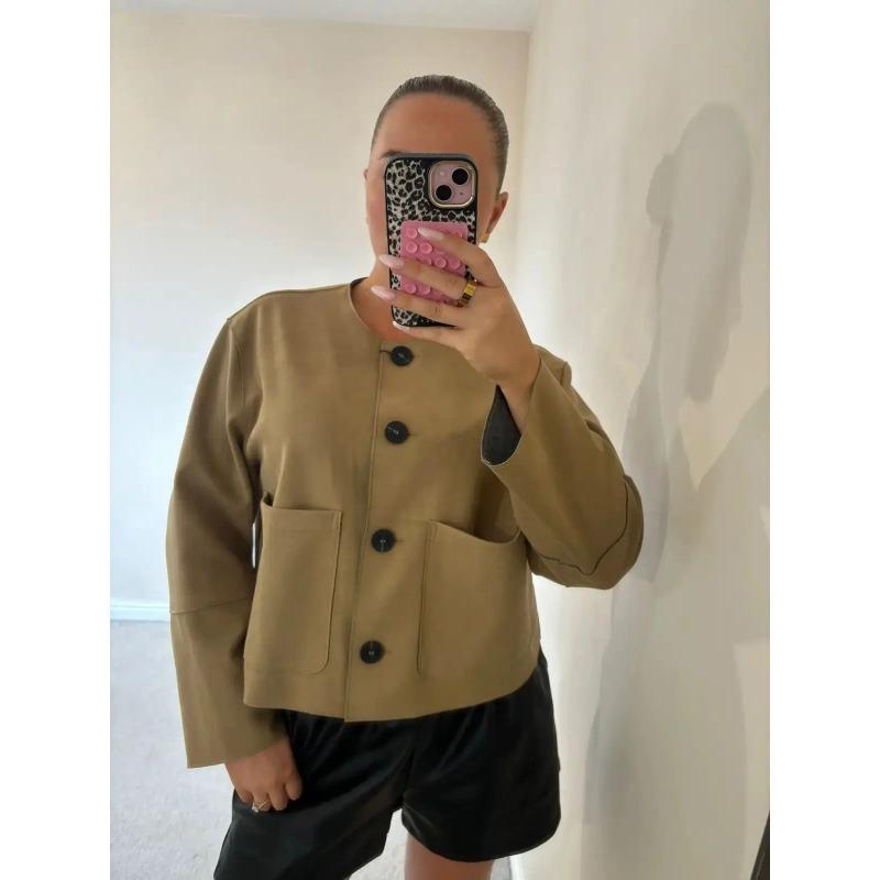 Kvinders Cropped Blazer Jakke med Lange Ærmer