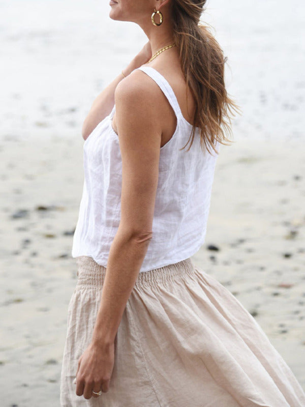 Kvinders Cropped Top Retro Design i Linned