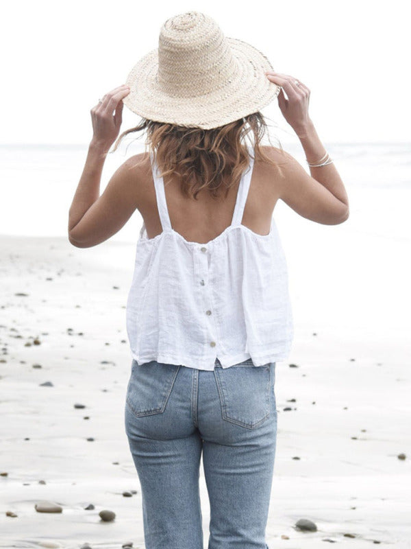Kvinders Cropped Top Retro Design i Linned