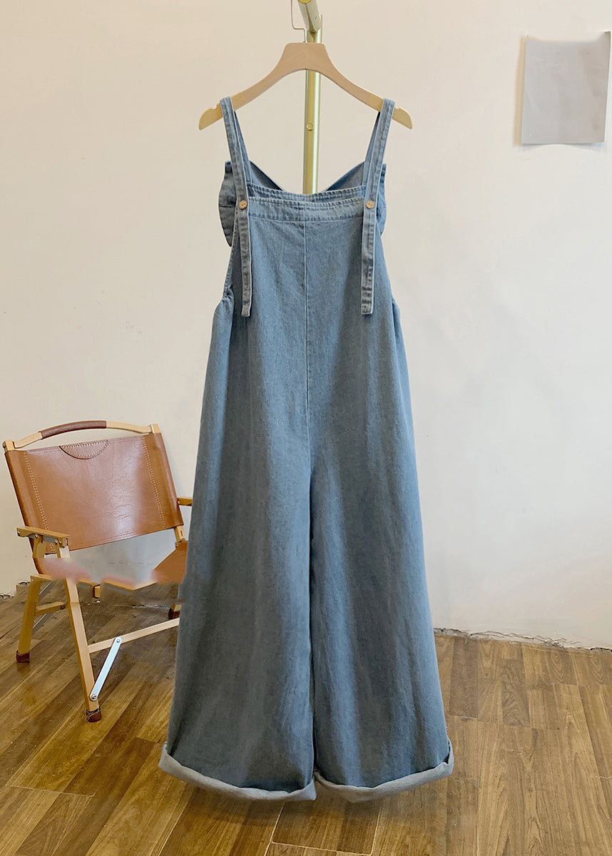 Kvinders Denim Jumpsuit med Sløjfe Detalje