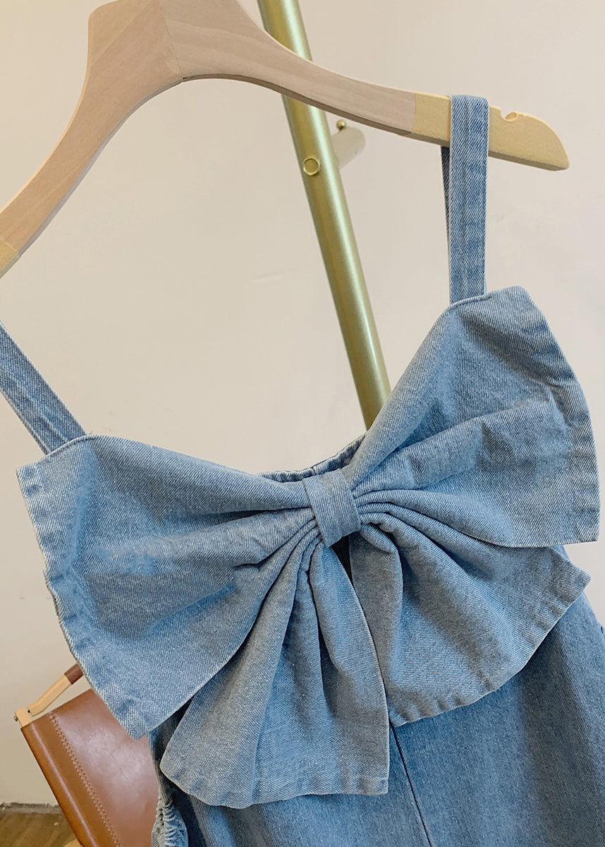 Kvinders Denim Jumpsuit med Sløjfe Detalje