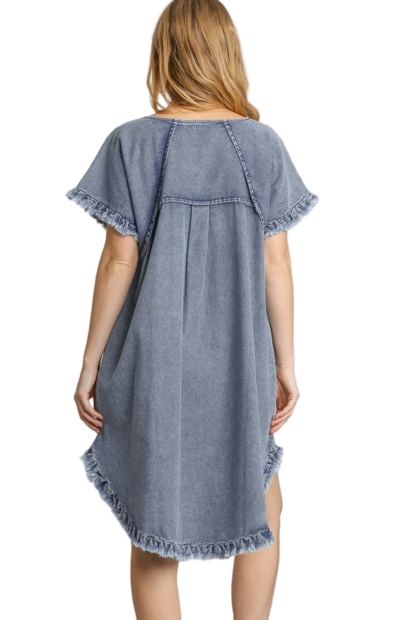 Kvinders Denim Kjole med Frynser