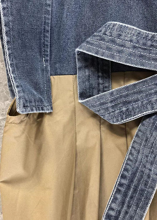 Kvinders Denim Top med Sløjfe og Patchwork
