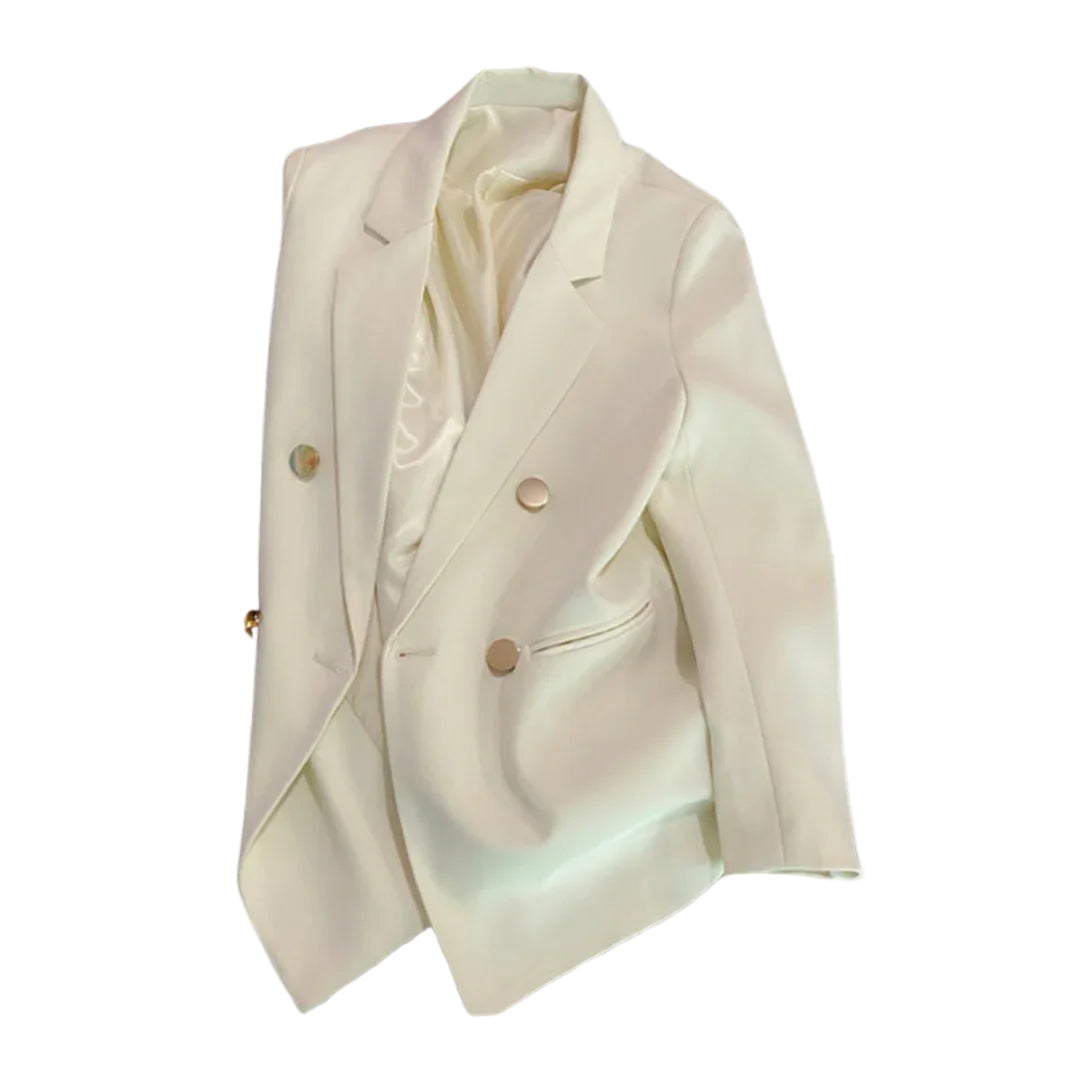Kvinders Dobbeltradet Blazer Med Guldfarvede Knapper