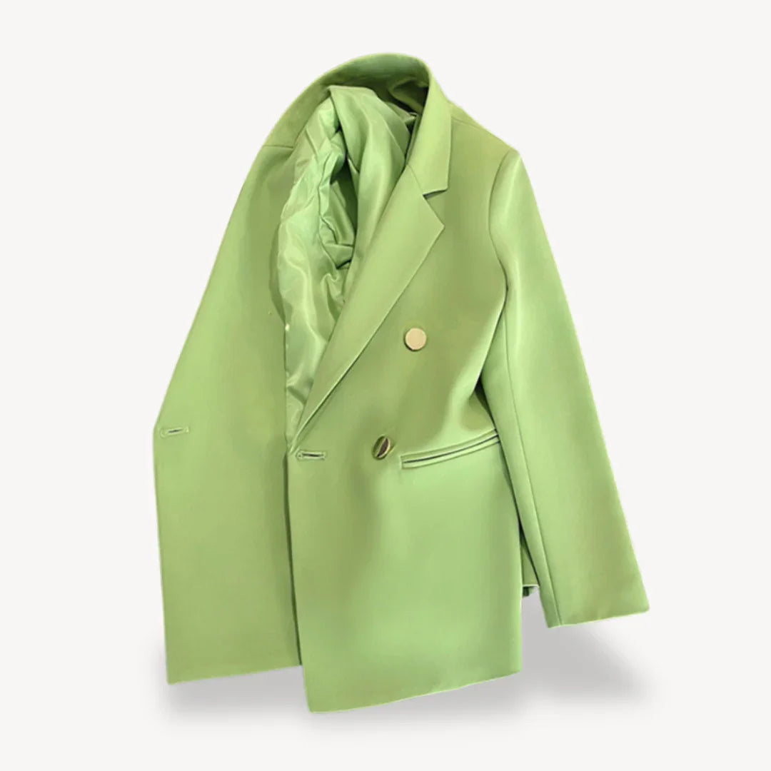 Kvinders Dobbeltradet Blazer Med Guldfarvede Knapper