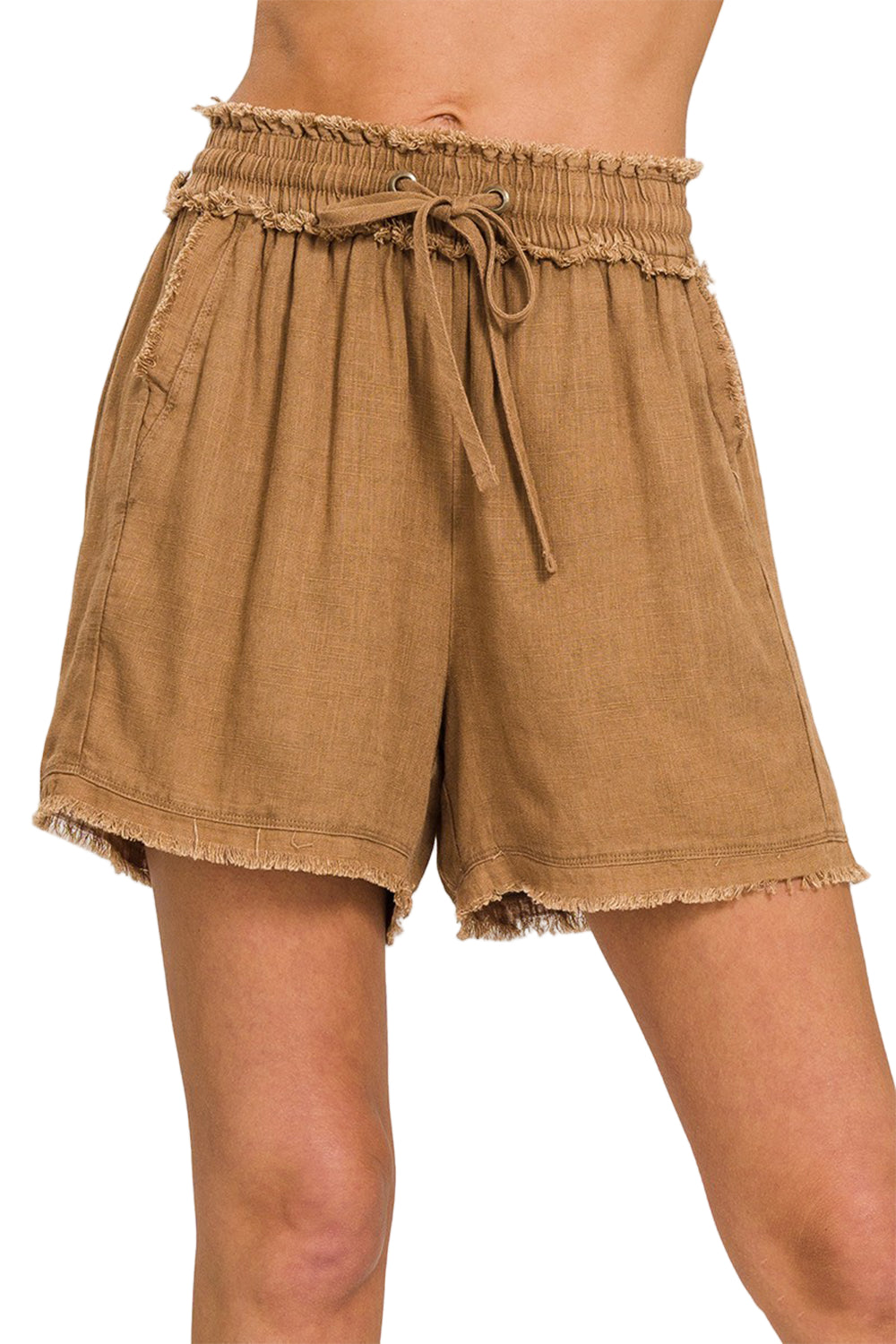 Kvinders Drawstring Shorts Frayed Hem Vasket Linned