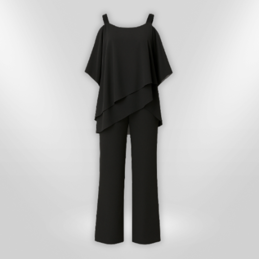Kvinders Elegant Sæt Asymmetrisk Top og Bred Bukser