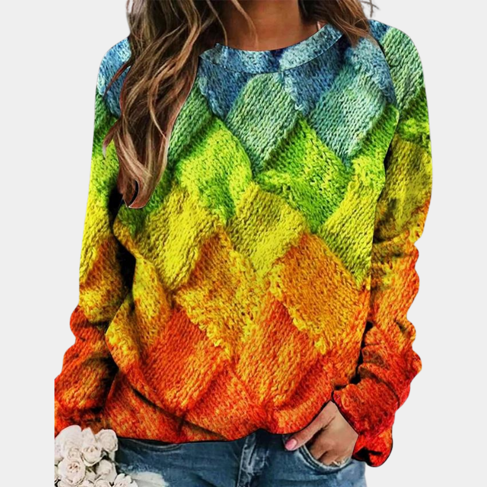 Kvinders Farverige Sweater med Løs Pasform
