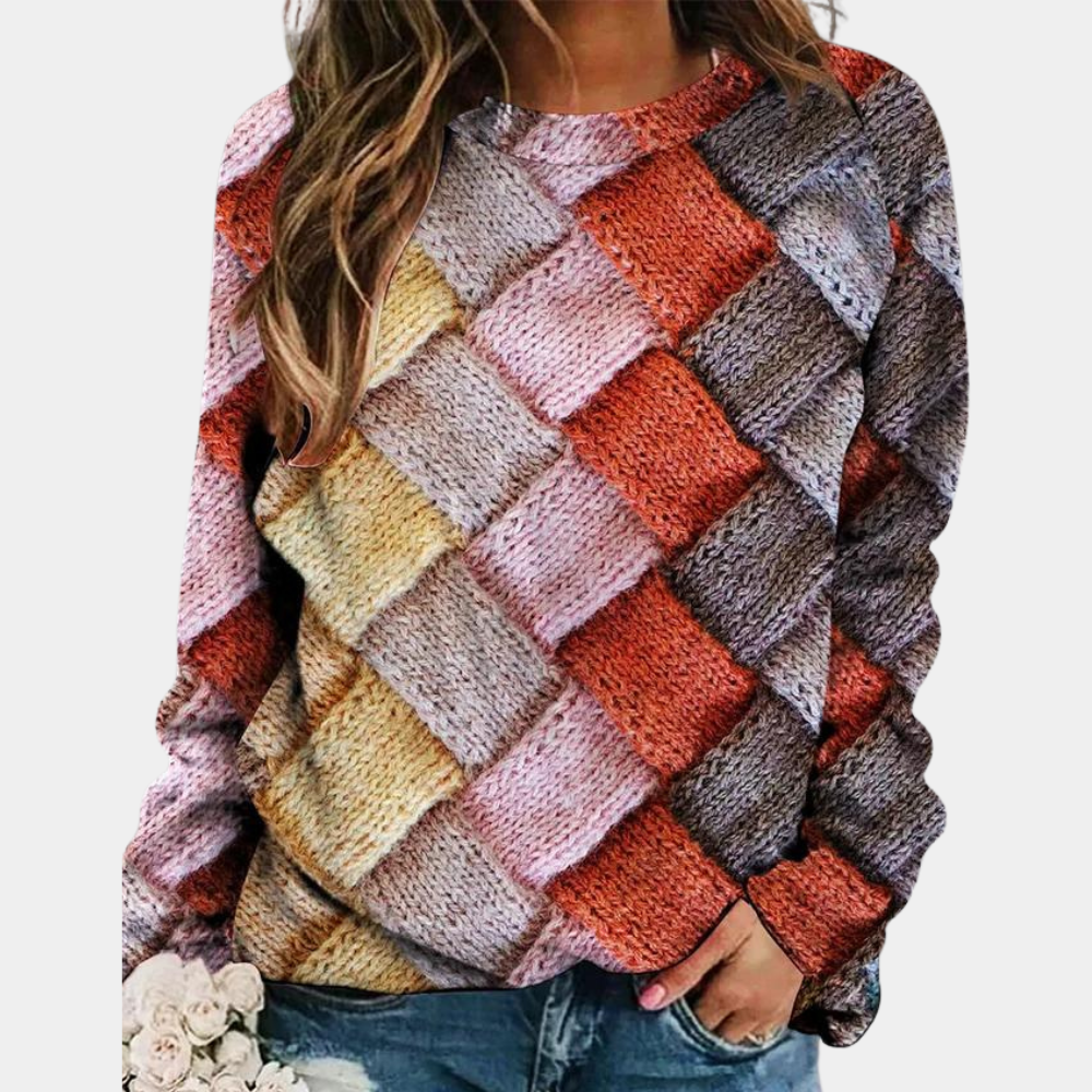 Kvinders Farverige Sweater med Løs Pasform
