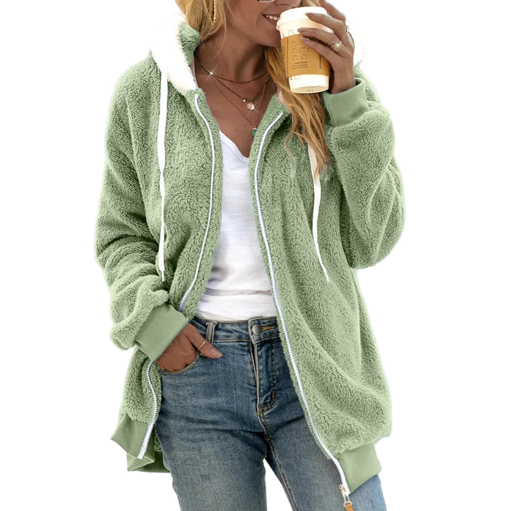 Kvinders Fleece Cardigan Oversized med Hætte