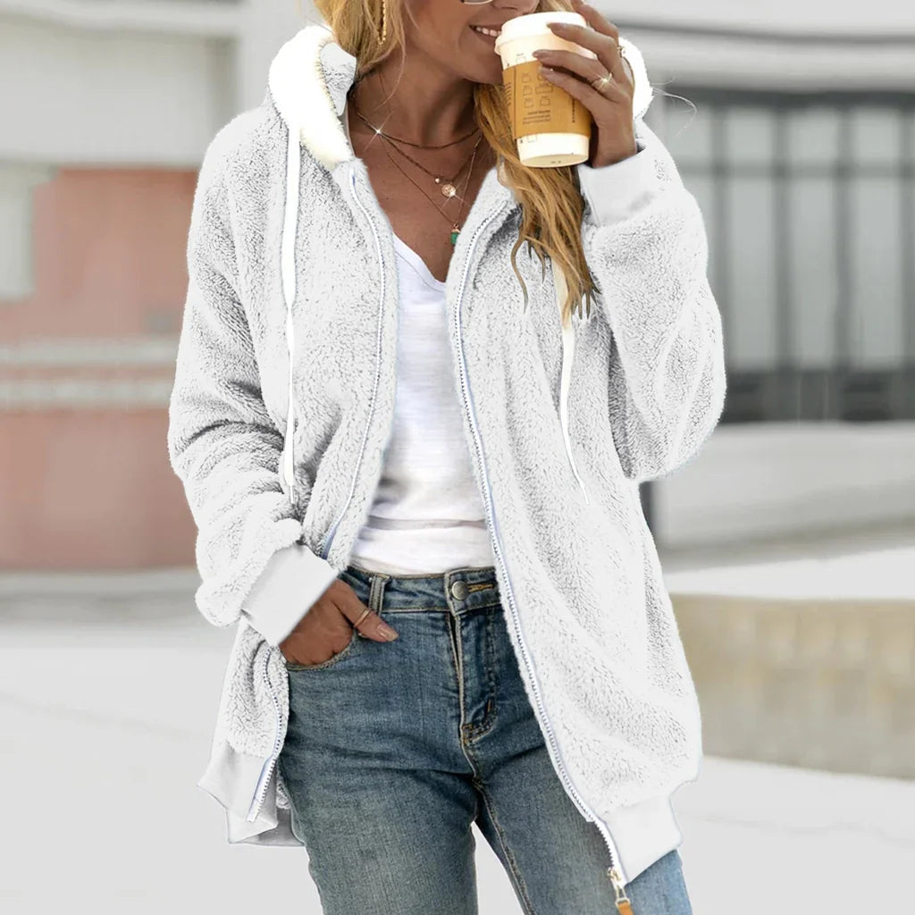 Kvinders Fleece Cardigan Oversized med Hætte