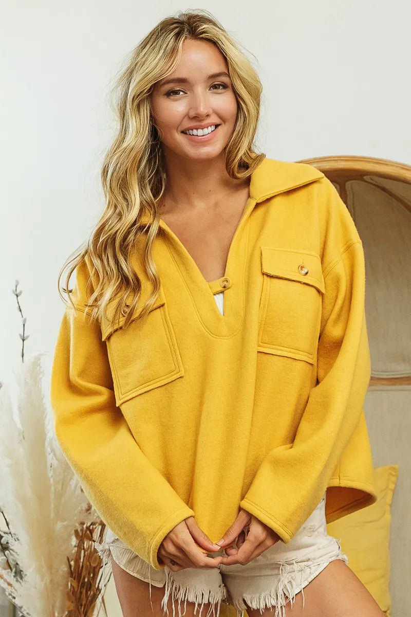 Kvinders Fleece Sweatshirt Med Krave Flap Lommer