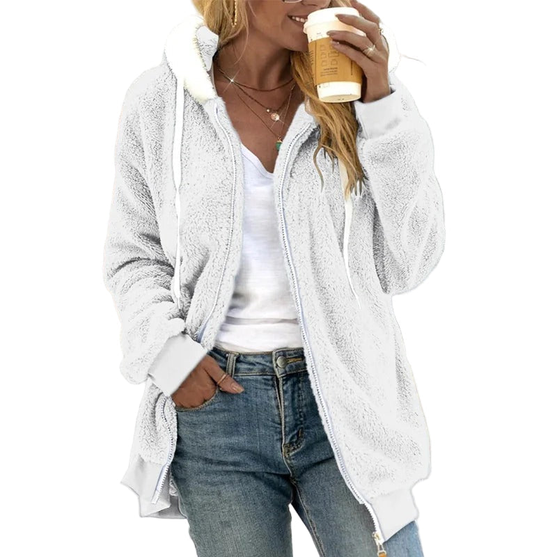 Kvinders Hættefrakke i Teddy Fleece – Oversized Pasform