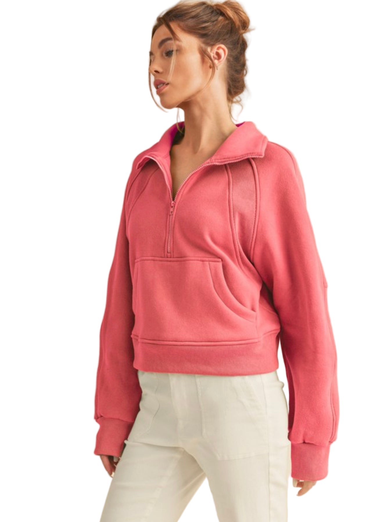 Kvinders Half Zip Top Funnel Neck Blødt Stof