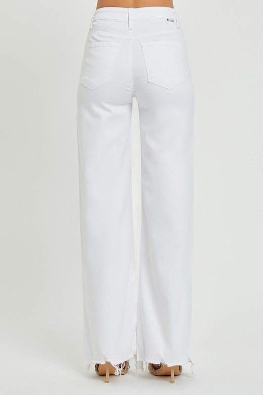 Kvinders Høj Talje Bred Jeans Hvid