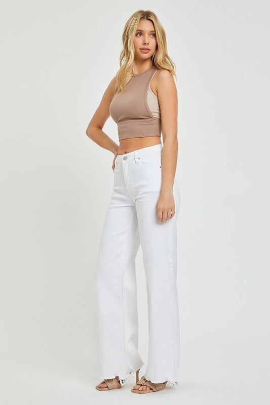 Kvinders Høj Talje Bred Jeans Hvid