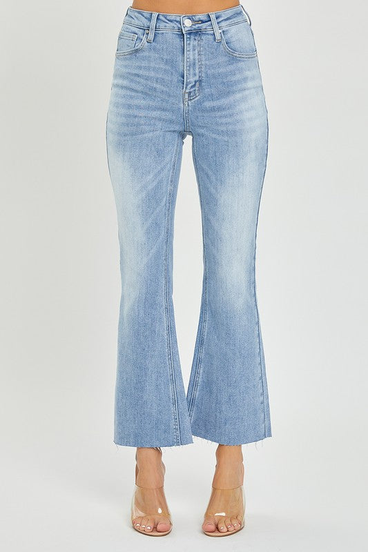 Kvinders Høj Talje Crop Flare Jeans Lys Denim