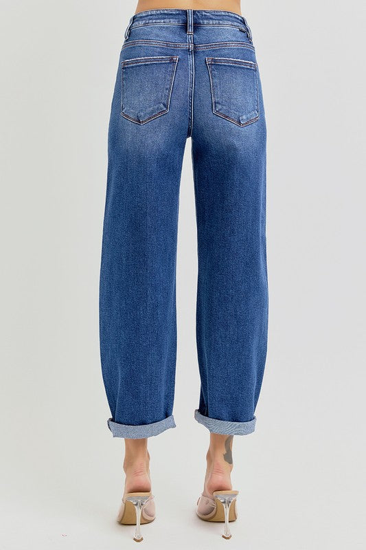 Kvinders Høj Talje Crop Mild Barrel Jeans Denim