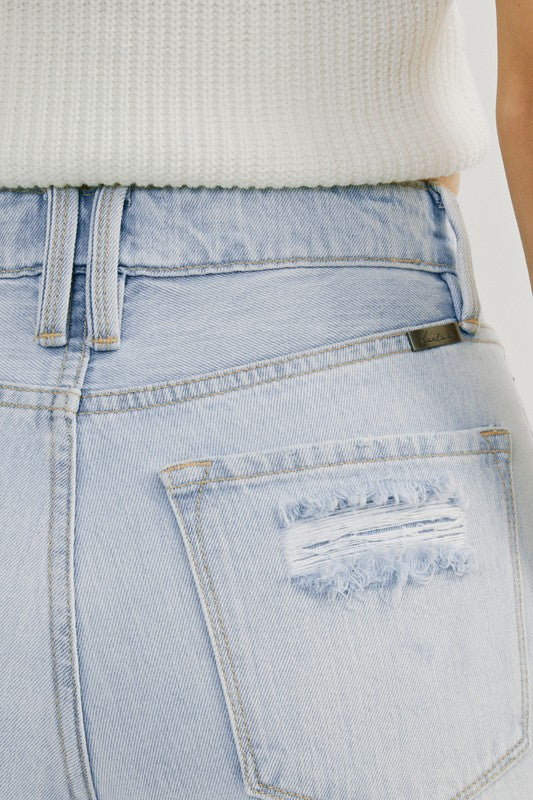 Kvinders Høj Talje Distressed Jeans Let Denim