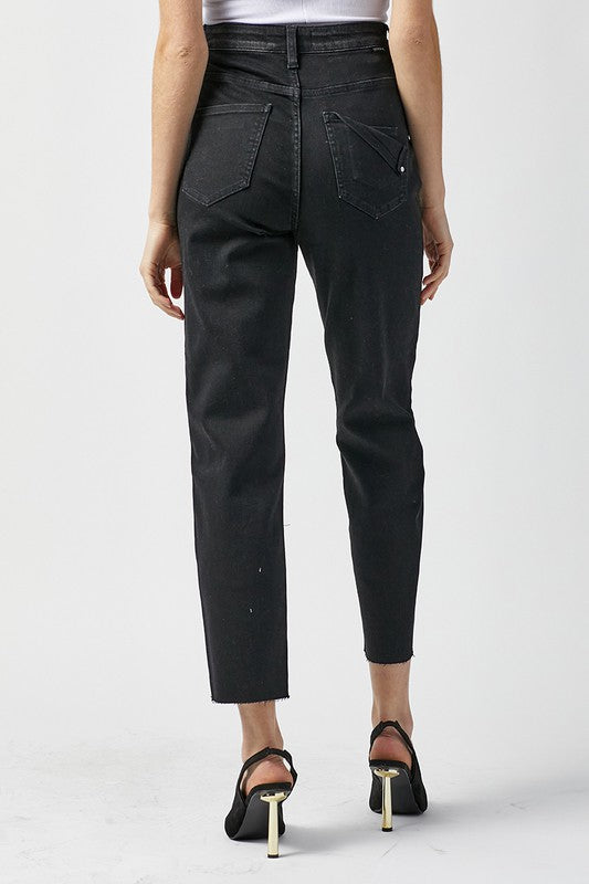 Kvinders Høj Talje Mom Fit Jeans Vasket Sort