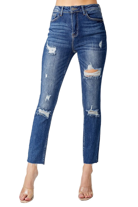 Kvinders Høj Talje Skinny Jeans Distressed