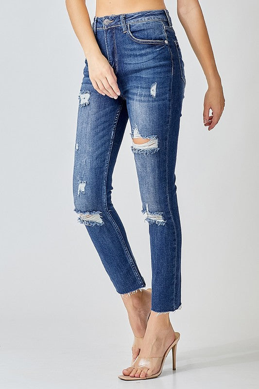 Kvinders Høj Talje Skinny Jeans Distressed