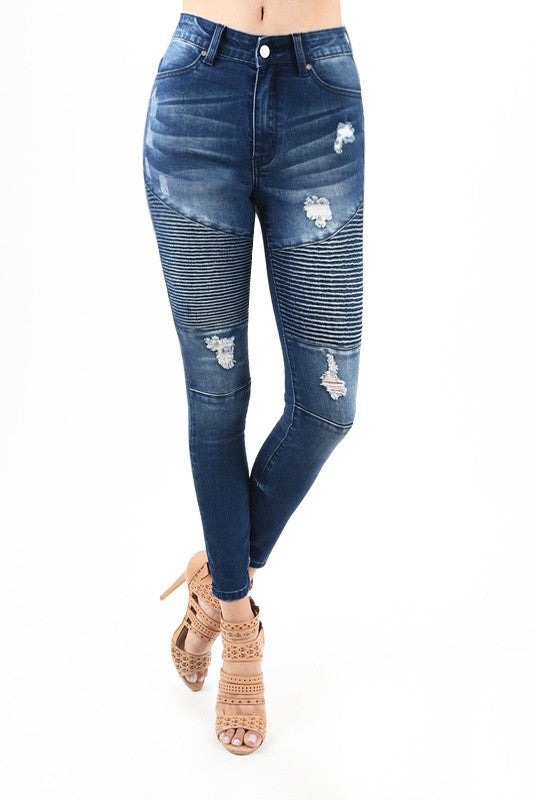 Kvinders Høj Talje Skinny Jeans Moto Denim
