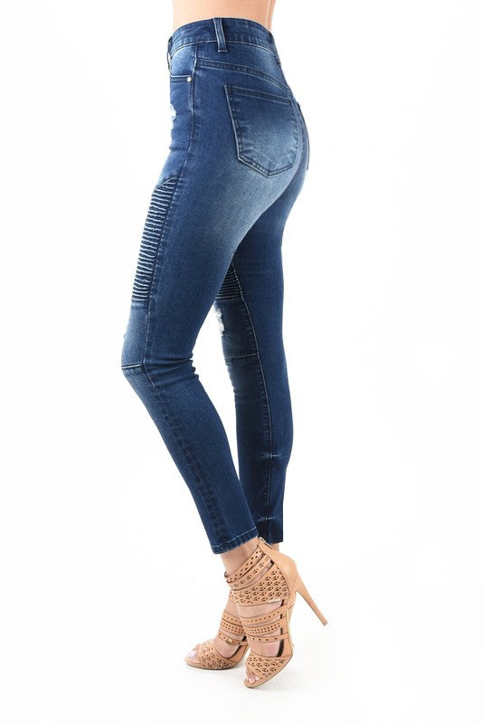 Kvinders Høj Talje Skinny Jeans Moto Denim