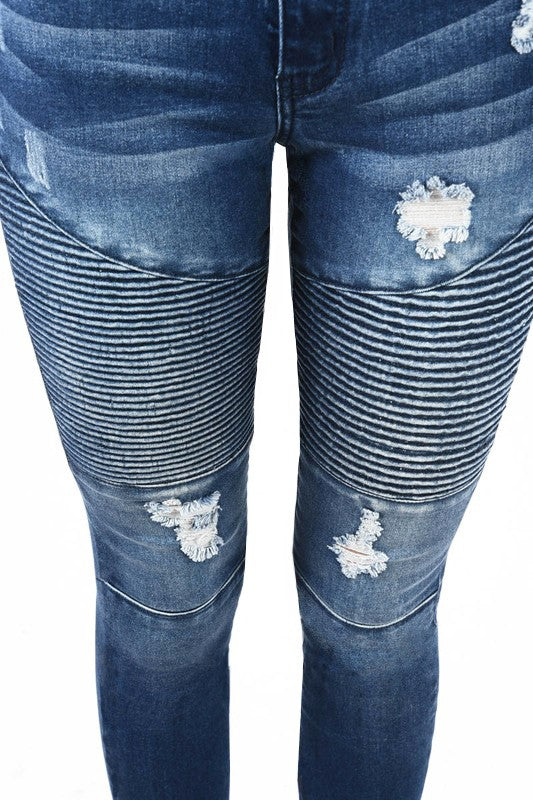 Kvinders Høj Talje Skinny Jeans Moto Denim