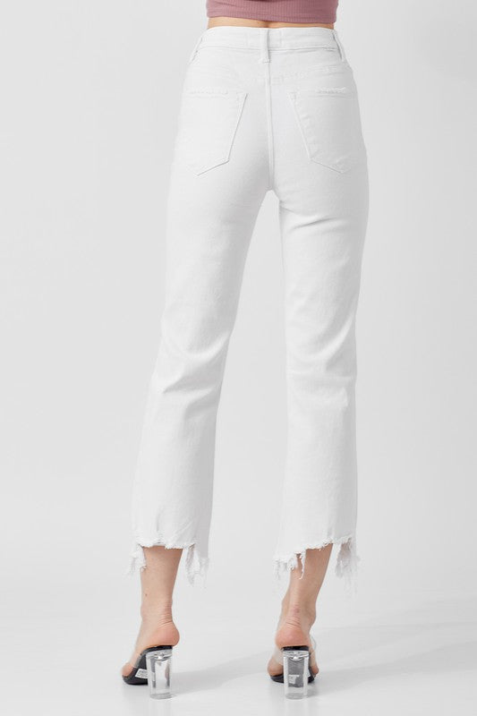 Kvinders Høj Talje Straight Crop Jeans Denim Hvide Bukser