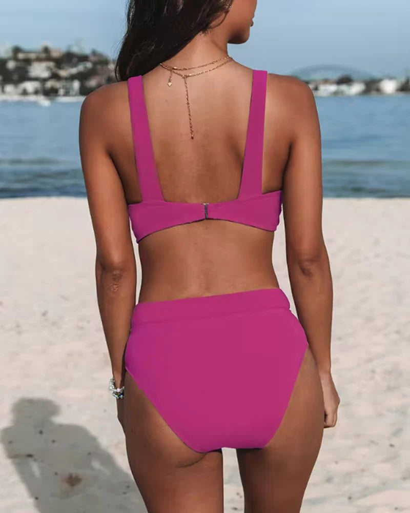 Kvinders Højtaljede Bikini i Ensfarvet Design