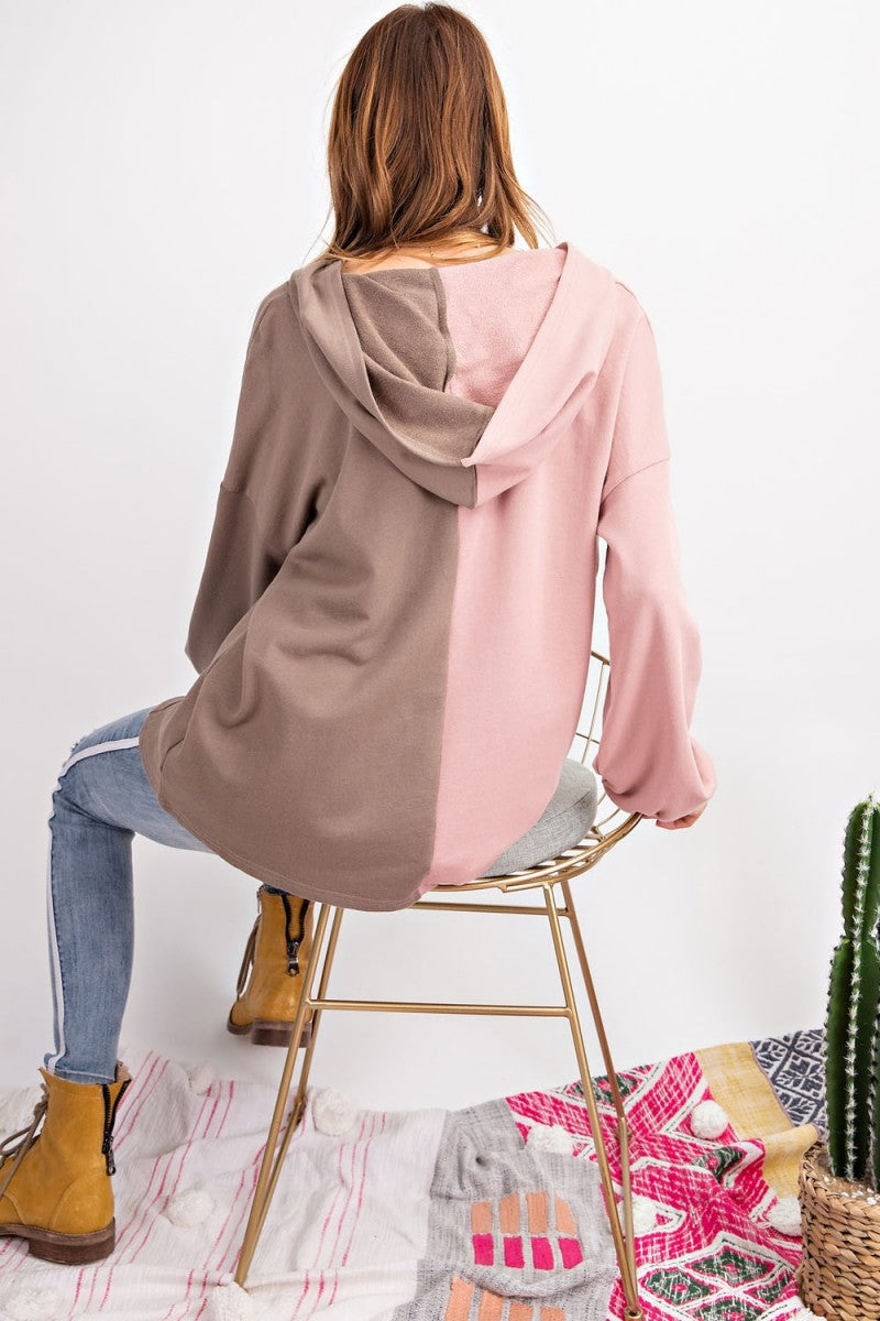 Kvinders Hoodie Farveblok Terry Strik Mocha