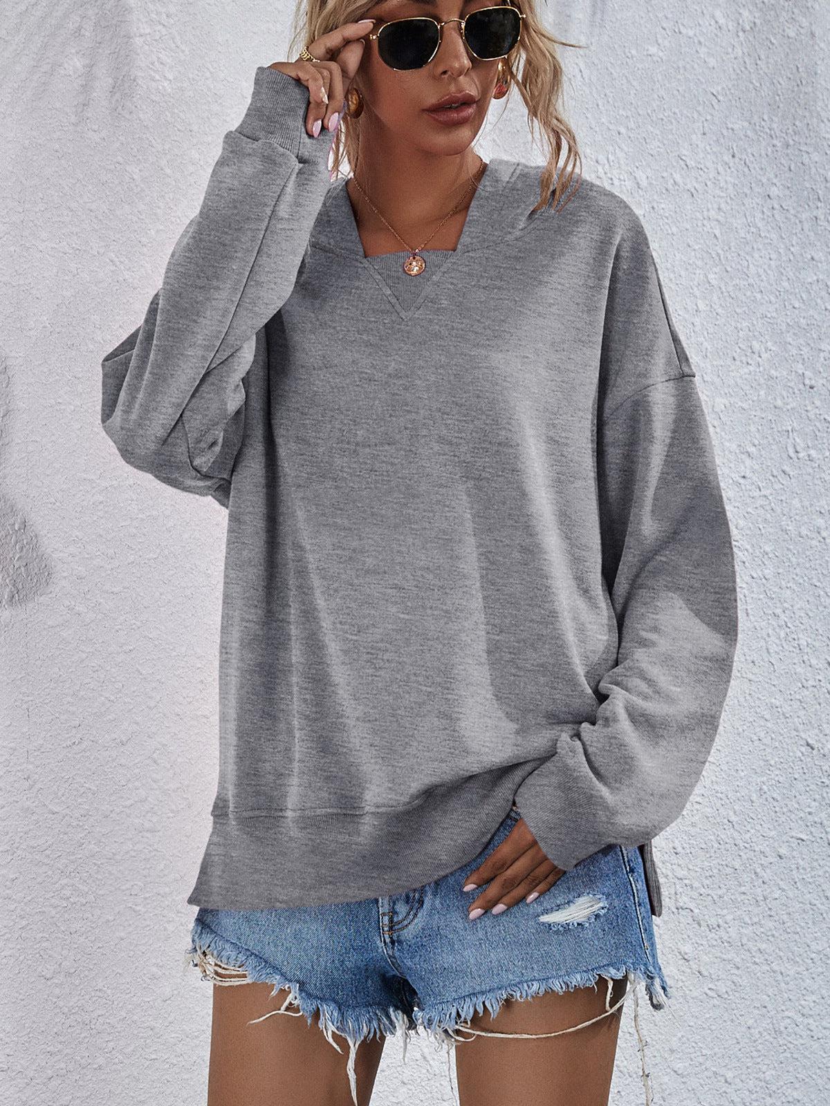 Kvinders Hoodie med Droppede Skuldre og Slids