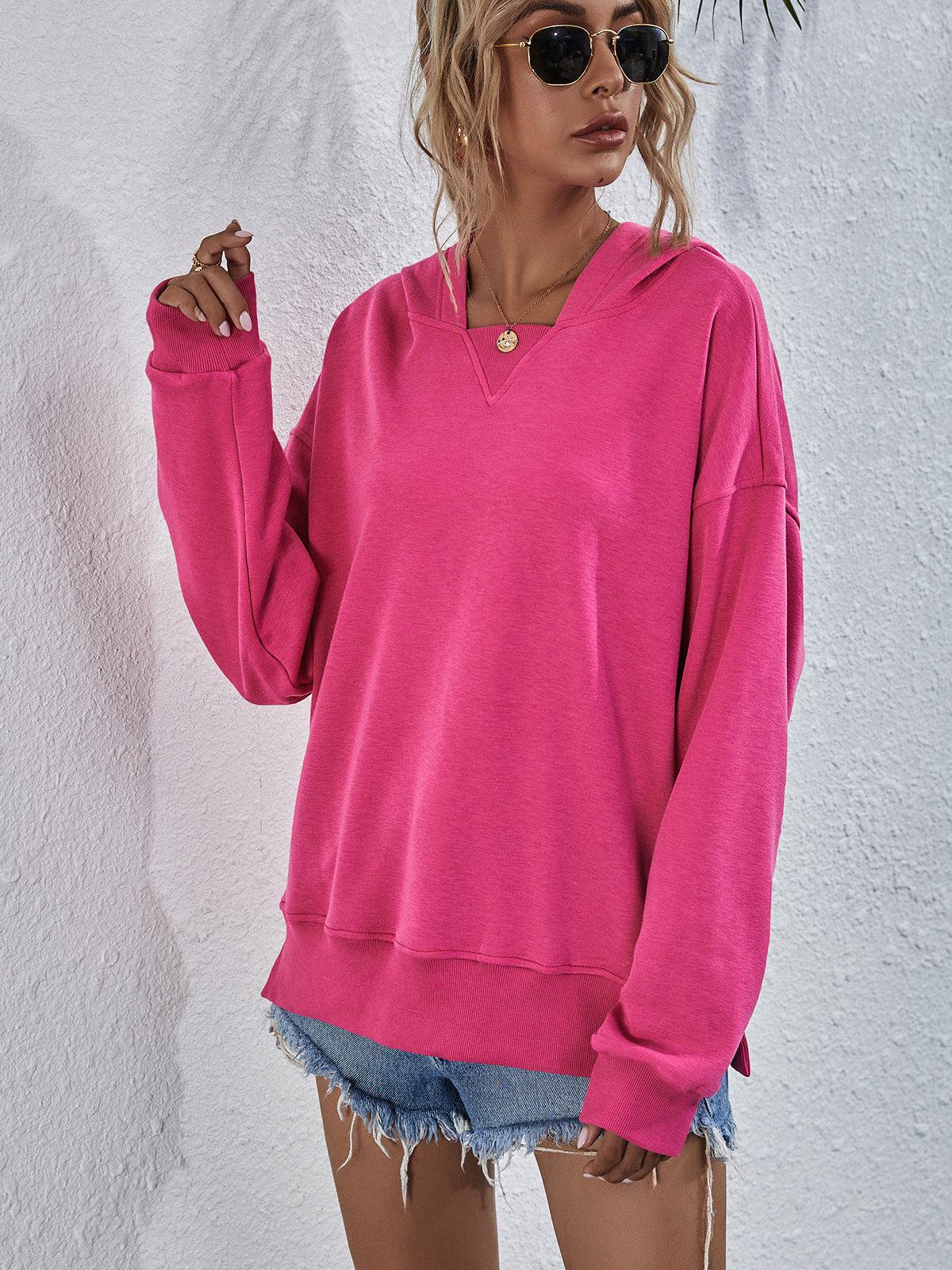 Kvinders Hoodie med Droppede Skuldre og Slids