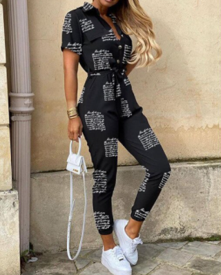 Kvinders Jumpsuit Monokrom Casual Med Bælte
