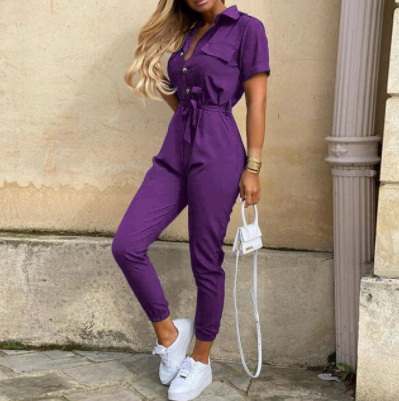 Kvinders Jumpsuit Monokrom Casual Med Bælte